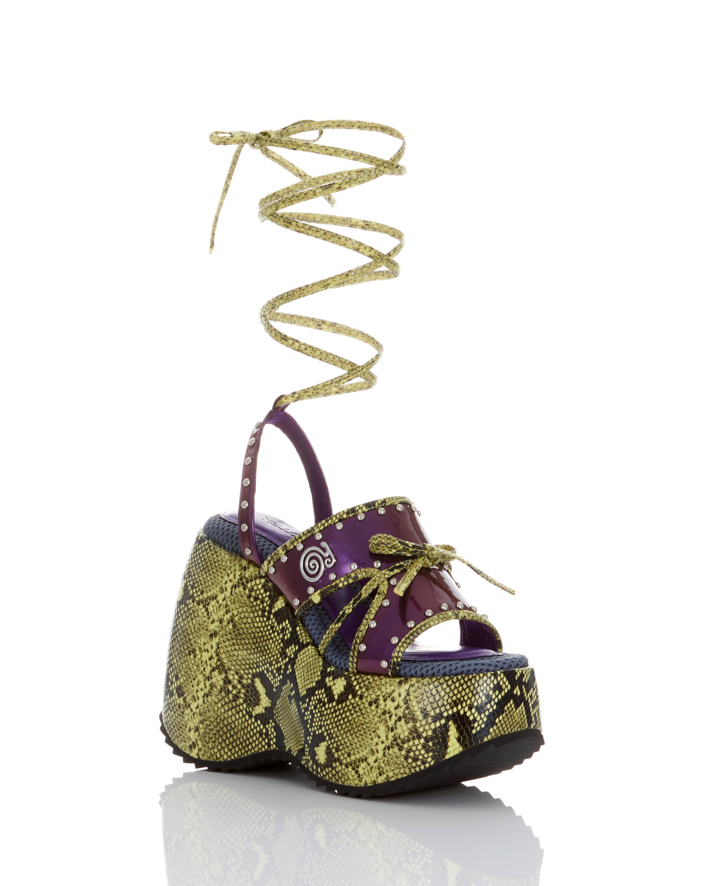Bold Soul Gold Reptile Strappy Heeled Platform Sandals